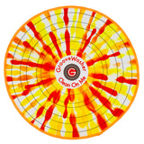 Soft and absorbent 16 inch tiedye splashed record cleaning mat with bright red, orange and yellow splashes of color