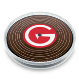 Upcycled Vinyl Records turned into coffee table coasters with Big G logo printed on opposite side of original record label