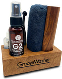 GrooveWasher Walnut Record Cleaning Kit and Record Stylus Cleaning Kit in the one-of-a-kind walnut display block